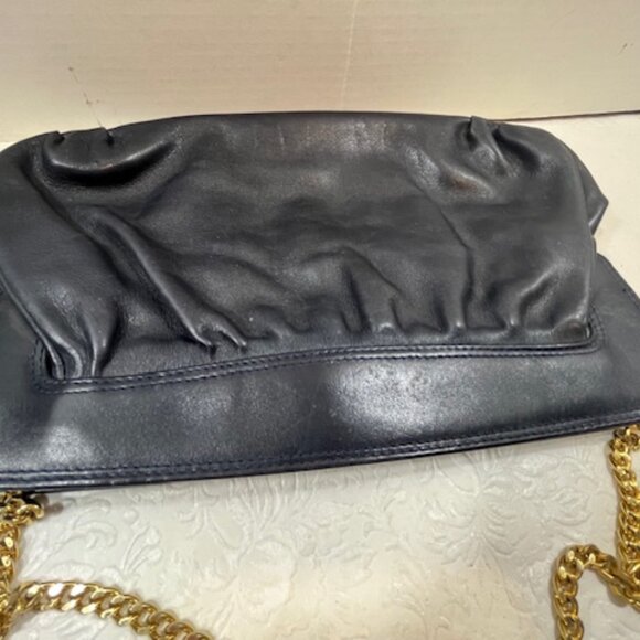 VTG Susan Gail Original Leather Rectangular Clutch Shoulder Purse Navy Italy - Picture 4 of 12